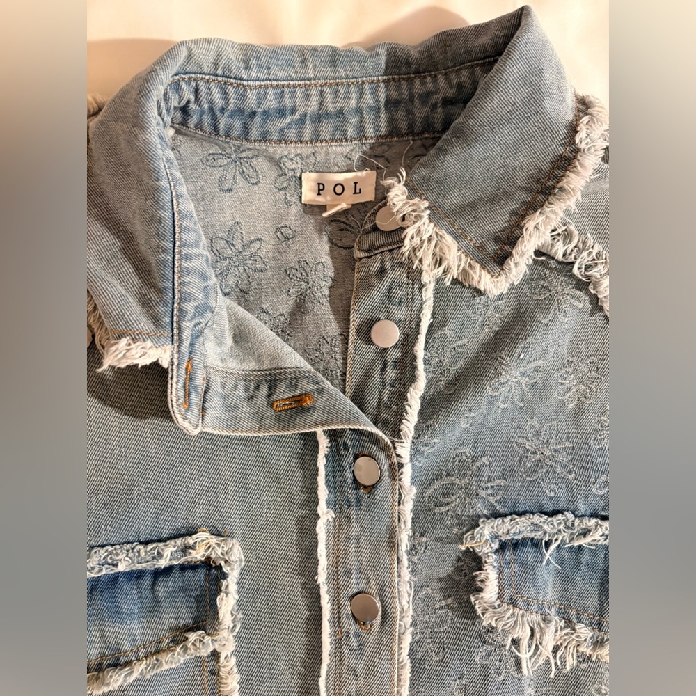 POL Textured Patchwork Star Denim Jacket Size Sma… - image 5